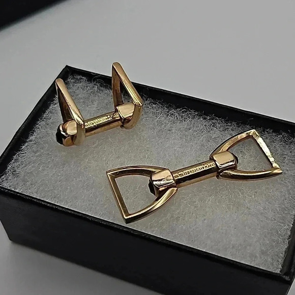 RARE Christian Dior Horse Bridle Cufflinks Gold and Onyx and Gold Filled Tie bar - Picture 2 of 5